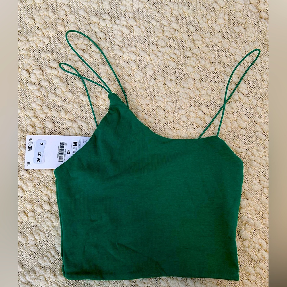Zara Green Fitted Crop Camisole